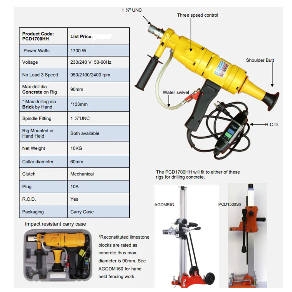 Diamond Core Drilling Machine 1700W PCD1700HH by Dymaxion