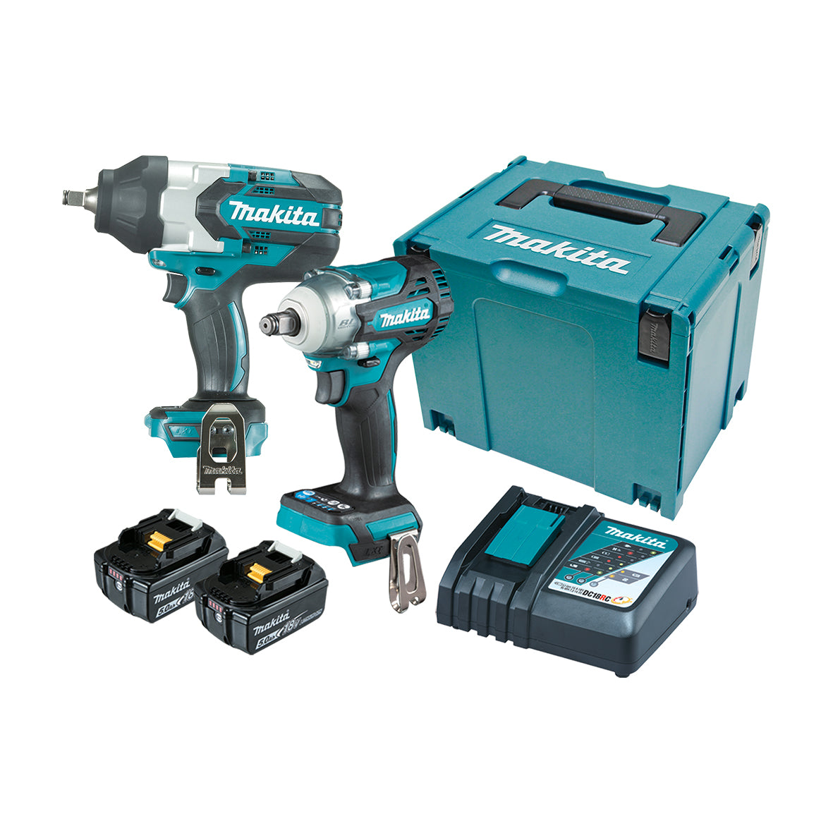 18V 5.0Ah 2Pce Brushless 1/2" Impact Wrench + 1/2" Compact Impact Wrench Kit DLX2371TJ by Makita