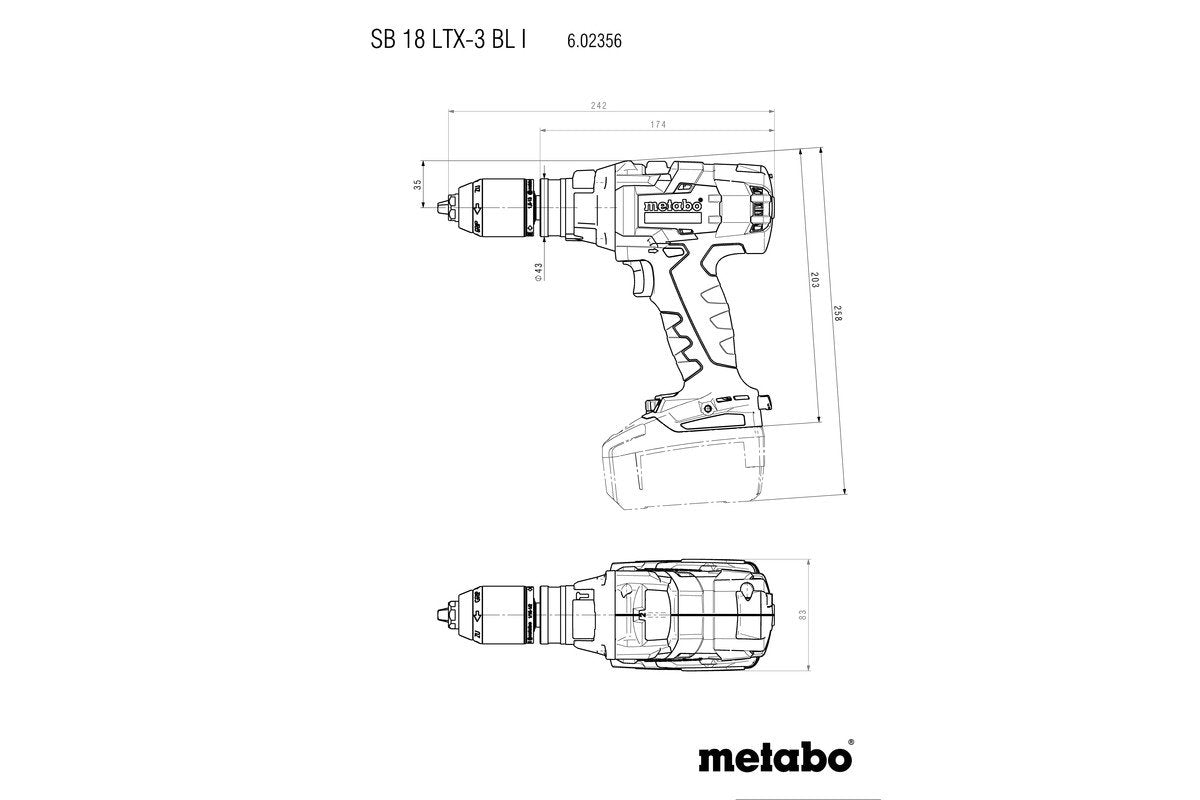 18V Hammer Drill Bare (Tool Only) SB18LTX-3BLI (602356840) by Metabo