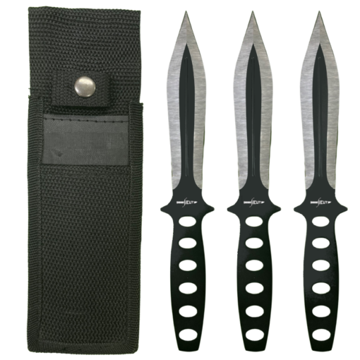 Sicut Thrower Knife - Black - Set of 3 with Sheath SC6THSET3BK by AOS