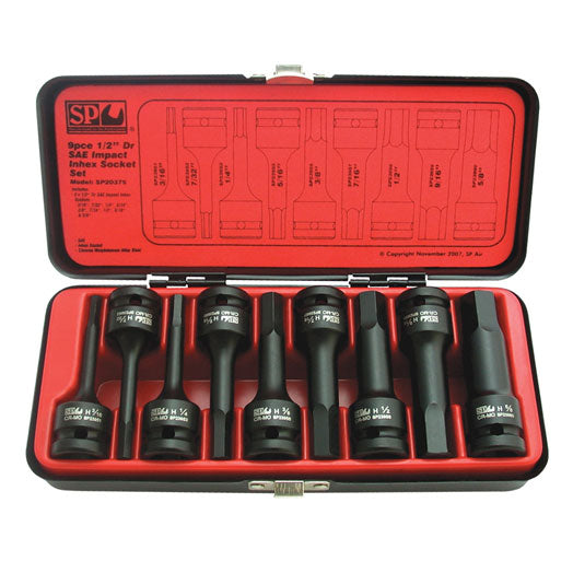 9Pce 1/2" Drive In Hex Imperial Impact Socket Set SP20375 By SP Tools