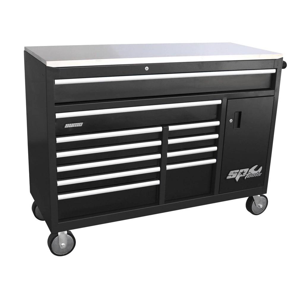 12 Drawer Black and Chrome Custom Series Trolley SP40095 by SP Tools