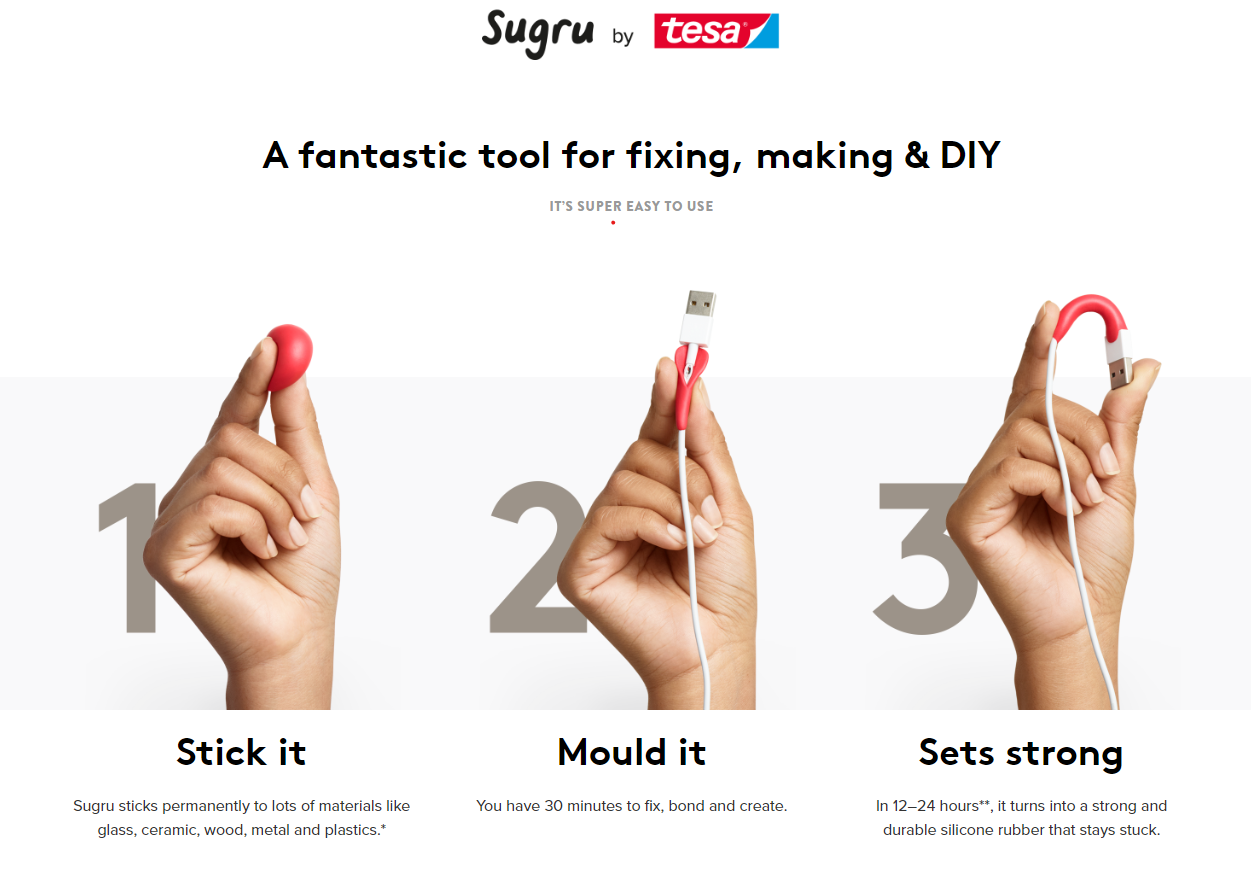 Sugru Moldable Glue - Family-Safe - All-Purpose Adhesive, Suitable for  Children - Holds up to 4.4 lb - Black, White & Gray 3-Pack