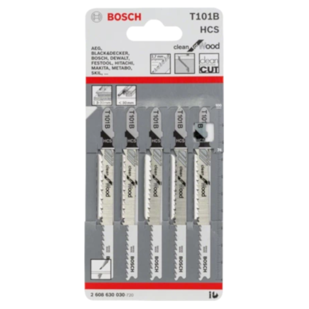 5Pce Clean for Wood Jigsaw Blades T101B (2608630030) by Bosch